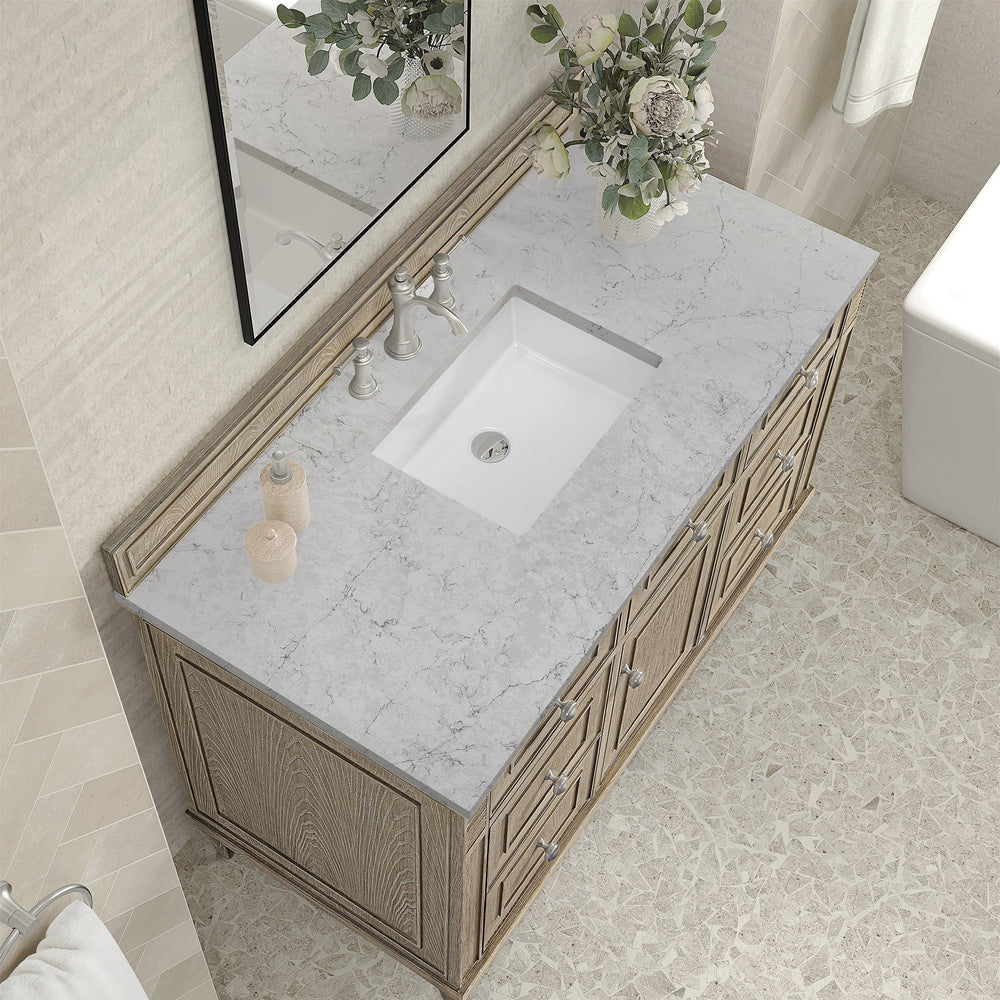 
                  
                    Lorelai 48" Single Vanity in Whitewashed Oak James Martin Vanities Eternal Jasmine Pearl Silestone 
                  
                