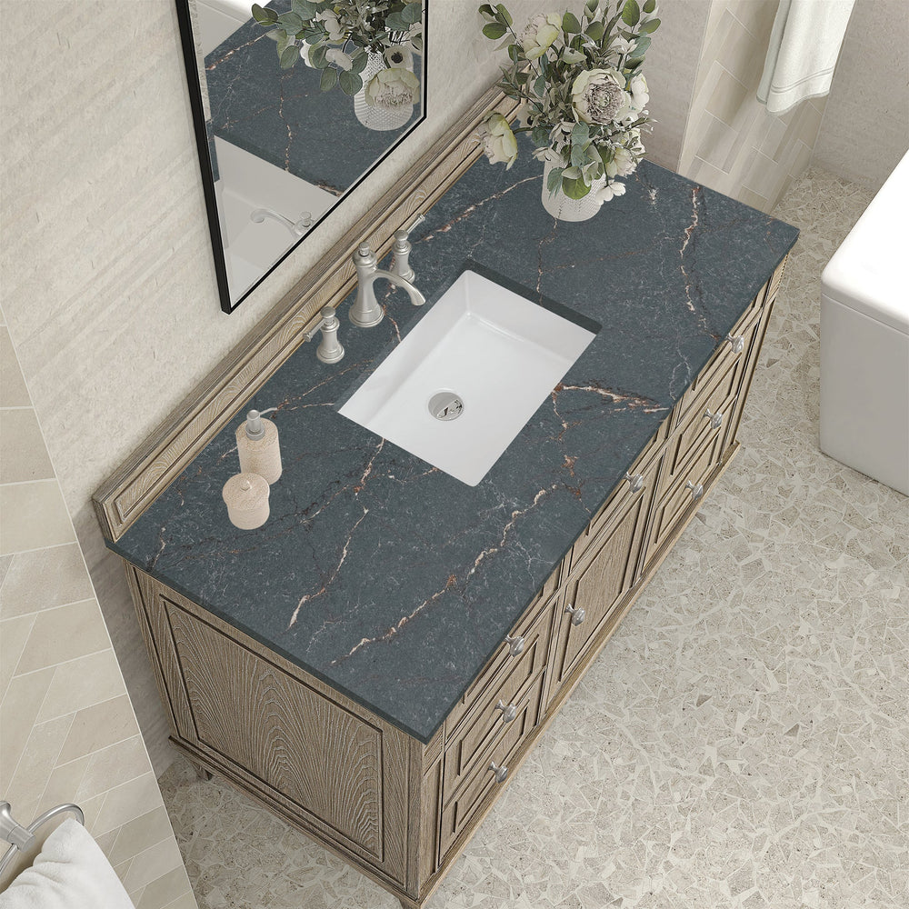 
                  
                    Lorelai 48" Single Vanity in Whitewashed Oak James Martin Vanities Parisien Bleu Silestone 
                  
                