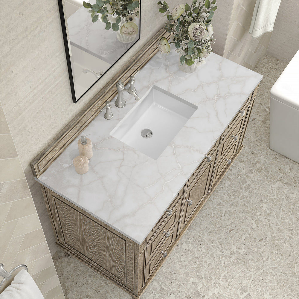 
                  
                    Lorelai 48" Single Vanity in Whitewashed Oak James Martin Vanities Victorian Silver Silestone 
                  
                