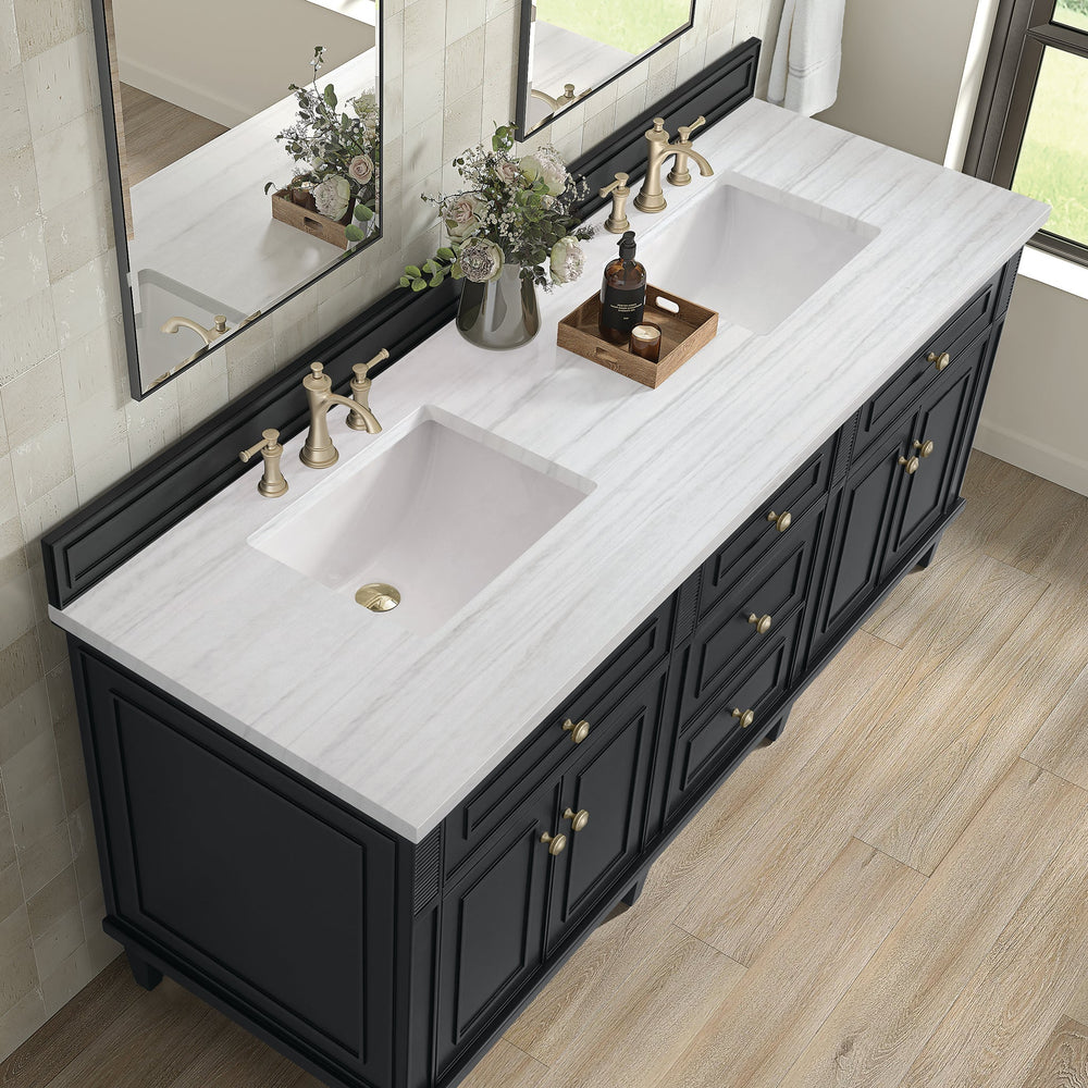 
                  
                    Lorelai 60" Double Vanity in Black Onyx James Martin Vanities Arctic Fall solid surface 
                  
                