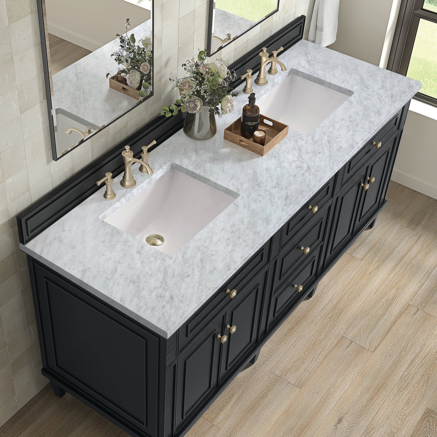 
                  
                    Lorelai 60" Double Vanity in Black Onyx James Martin Vanities Carrara White Marble 
                  
                