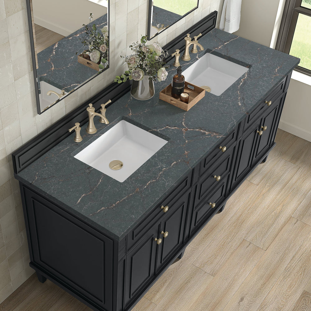 
                  
                    Lorelai 60" Double Vanity in Black Onyx James Martin Vanities Parisien Bleu Quartz 
                  
                