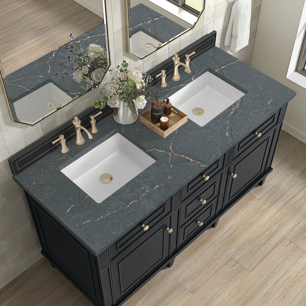 
                  
                    Lorelai 60" Double Vanity in Black Onyx James Martin Vanities Parisien Bleu Silestone 
                  
                