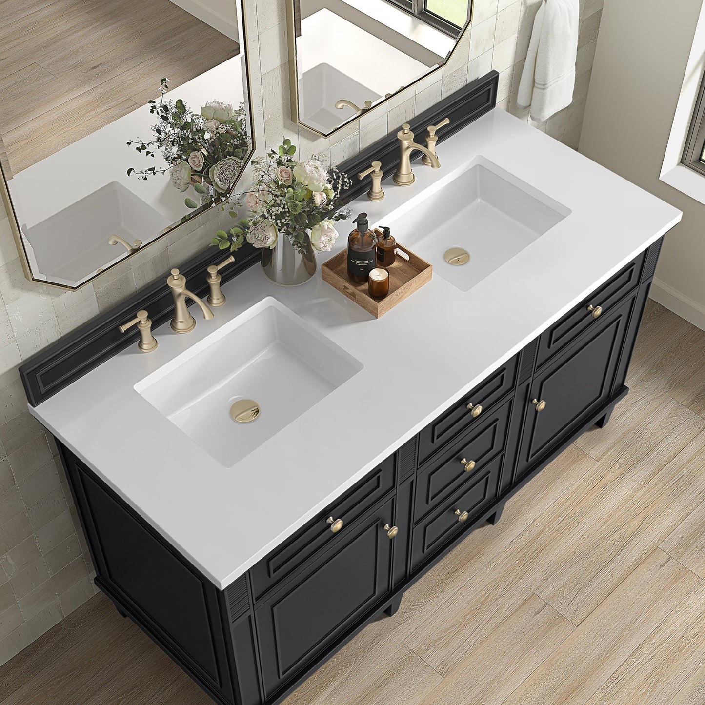 
                  
                    Lorelai 60" Double Vanity in Black Onyx James Martin Vanities White Zeus Quartz 
                  
                