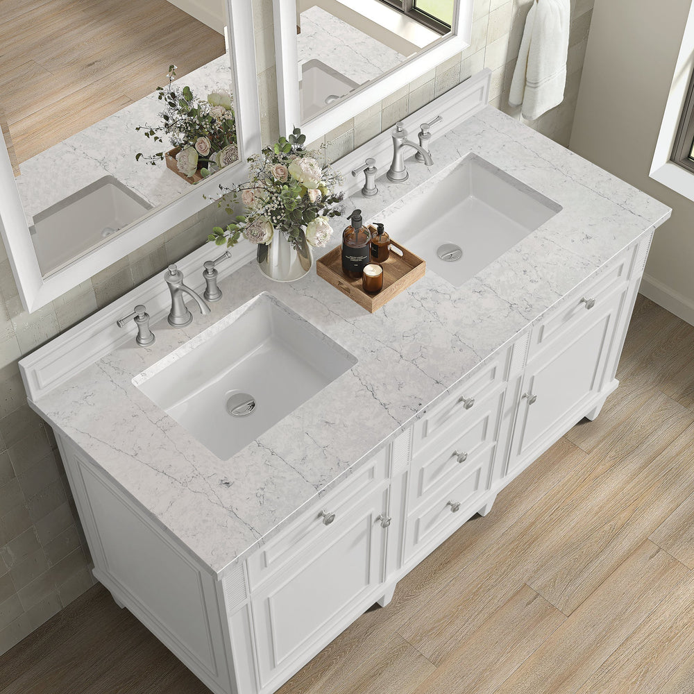 
                  
                    Lorelai 60" Double Vanity in Bright White James Martin Vanities Eternal Jasmine Pearl Silestone 
                  
                