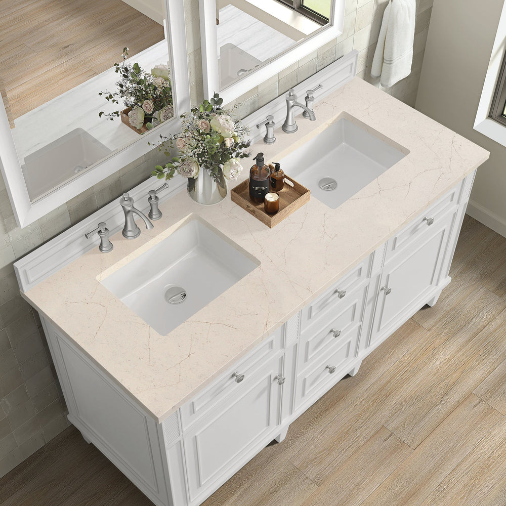 
                  
                    Lorelai 60" Double Vanity in Bright White James Martin Vanities Eternal Marfil Silestone 
                  
                