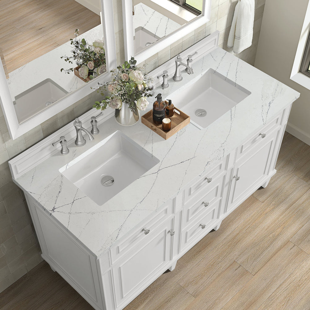 
                  
                    Lorelai 60" Double Vanity in Bright White James Martin Vanities Ethereal Noctis Silestone 
                  
                