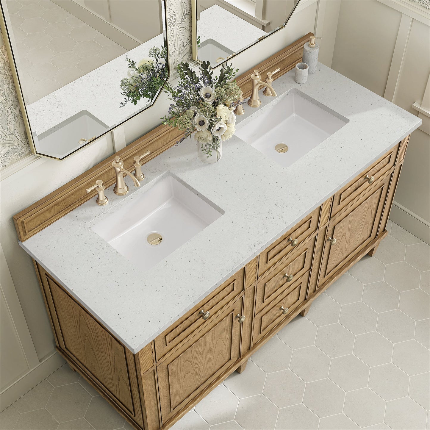 
                  
                    Lorelai 60" Double Vanity in Light Natural Oak James Martin Vanities Lime Delight Silestone 
                  
                