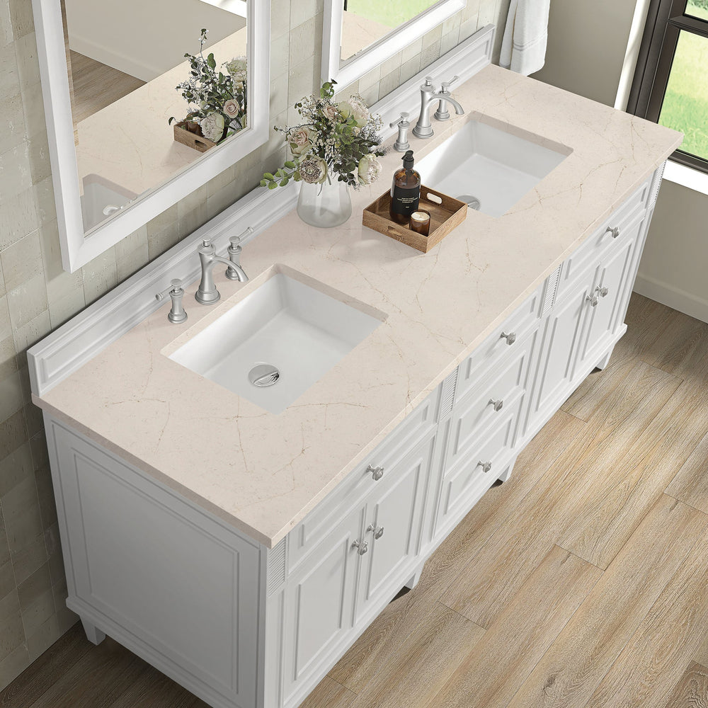 
                  
                    Lorelai 72" Double Vanity in Bright White James Martin Vanities Eternal Marfil Silestone 
                  
                