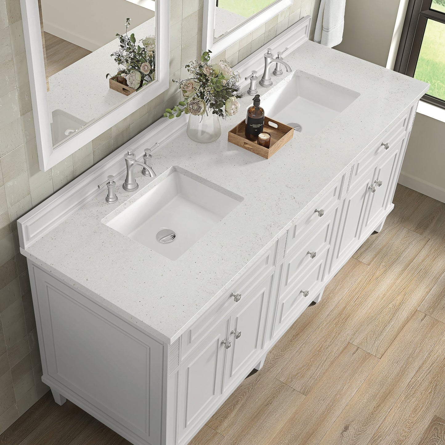 
                  
                    Lorelai 72" Double Vanity in Bright White James Martin Vanities Lime Delight Silestone 
                  
                