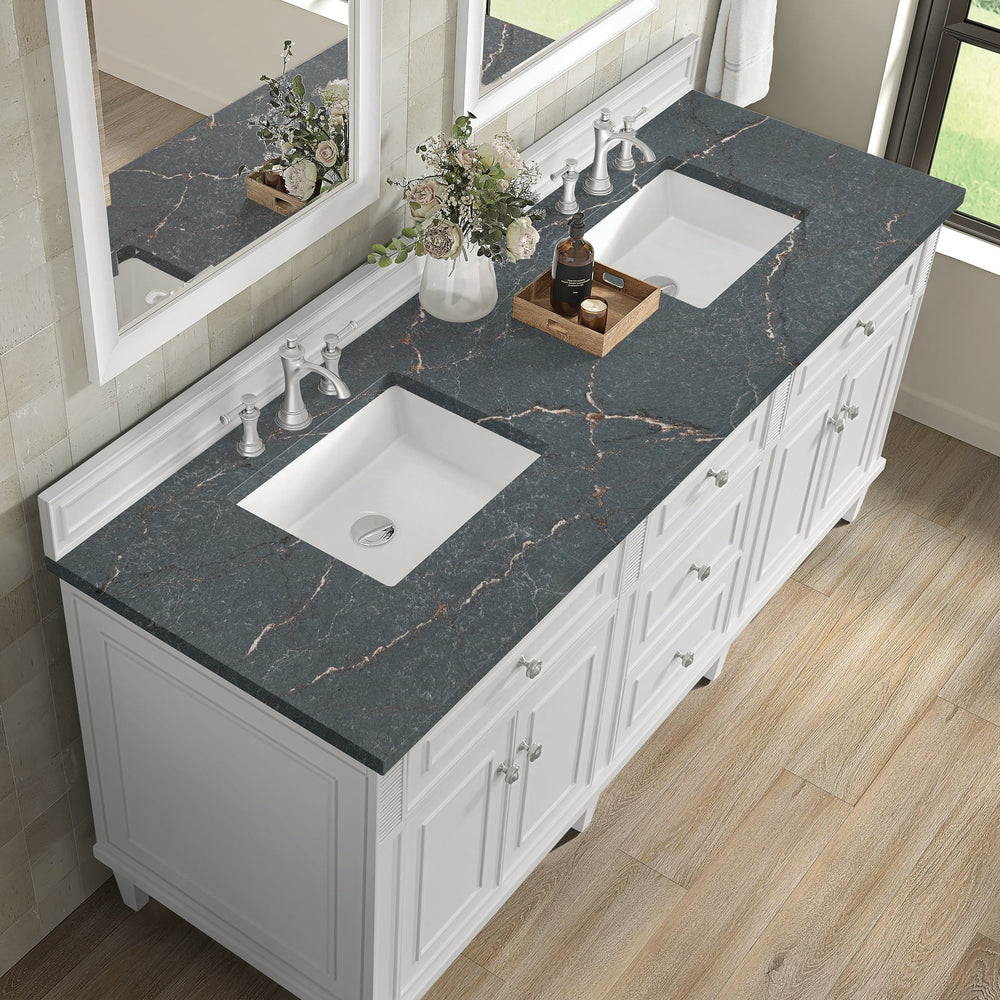 
                  
                    Lorelai 72" Double Vanity in Bright White James Martin Vanities Parisien Bleu Silestone 
                  
                