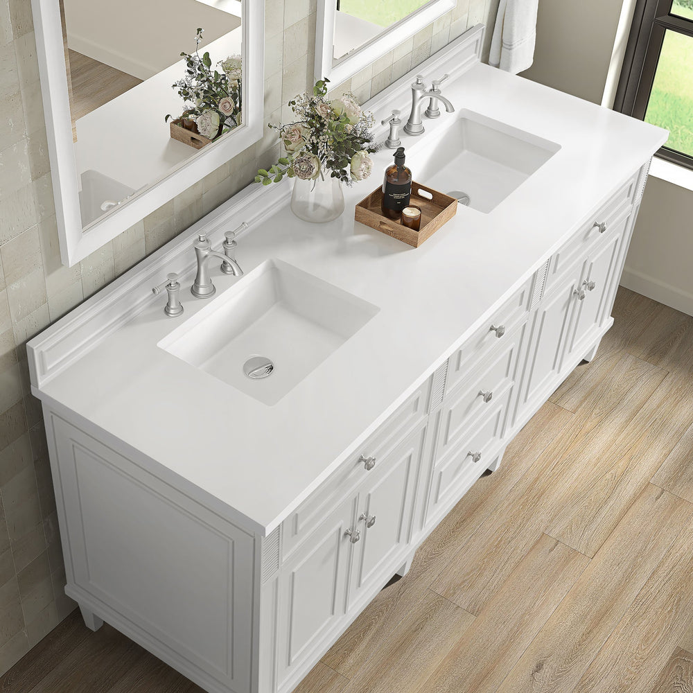 
                  
                    Lorelai 72" Double Vanity in Bright White James Martin Vanities White Zeus Silestone 
                  
                