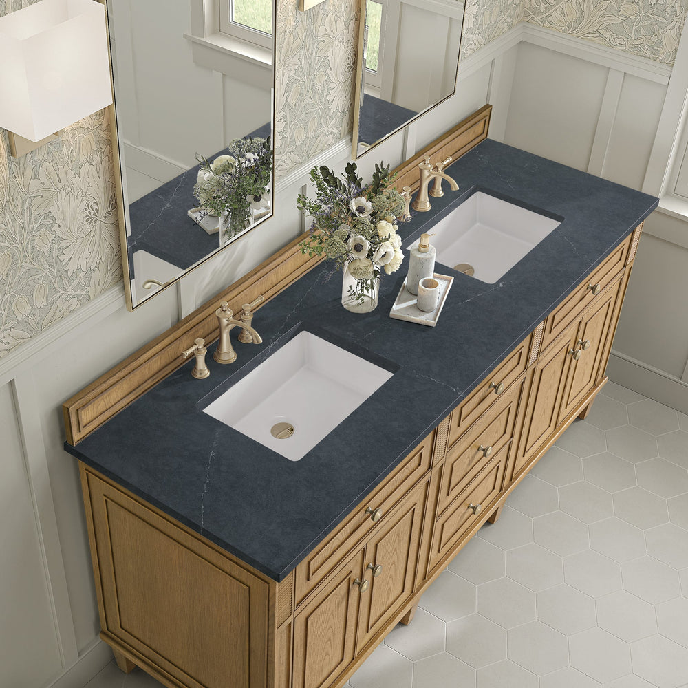 
                  
                    Lorelai 72" Double Vanity in Light Natural Oak James Martin Vanities Charcoal Soapstone Silestone 
                  
                