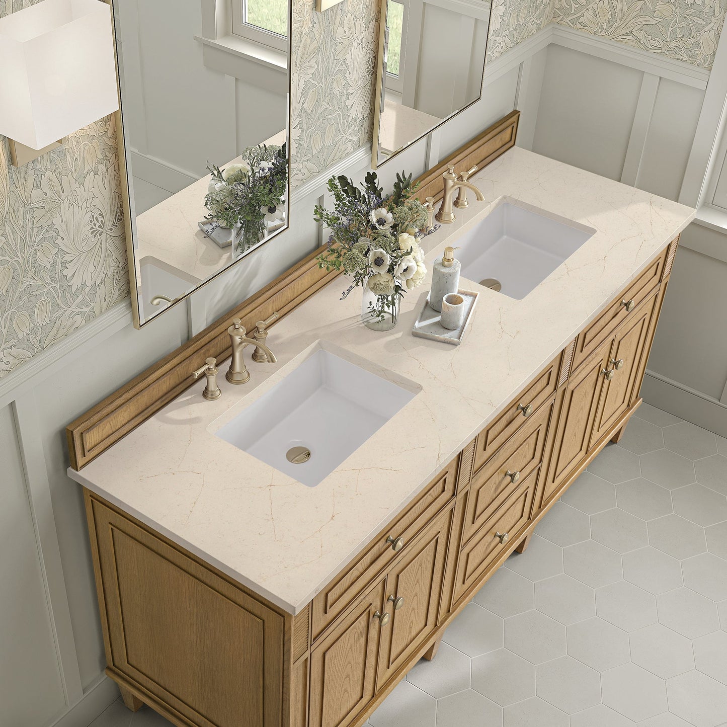 
                  
                    Lorelai 72" Double Vanity in Light Natural Oak James Martin Vanities Eternal Marfil Silestone 
                  
                