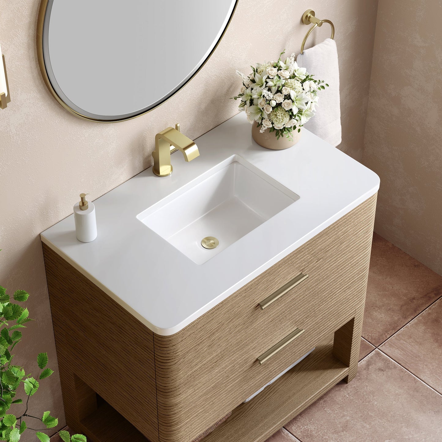 
                  
                    Lucian 36" Single Vanity in Pebble Oak Single Bathroom Vanity James Martin Vanities White Zeus Quartz 
                  
                