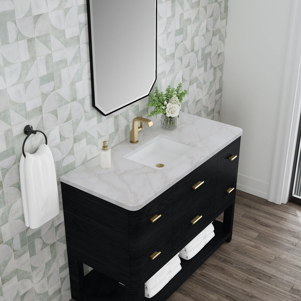 
                  
                    Lucian 48" Single Vanity in Carbon Oak Single Bathroom Vanity James Martin Vanities Victorian Silver Silestone 
                  
                