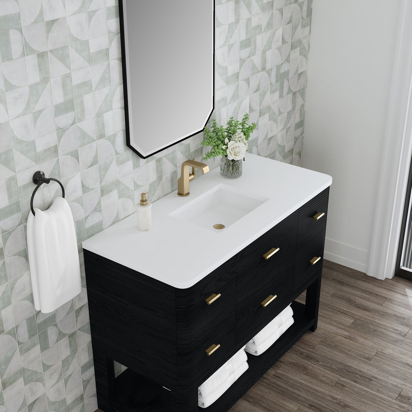 
                  
                    Lucian 48" Single Vanity in Carbon Oak Single Bathroom Vanity James Martin Vanities White Zeus Silestone 
                  
                