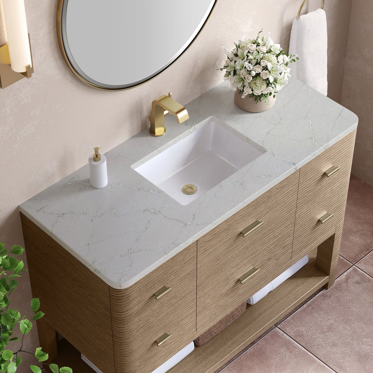 
                  
                    Lucian 48" Single Vanity in Pebble Oak Single Bathroom Vanity James Martin Vanities Victorian Silver Quartz 
                  
                