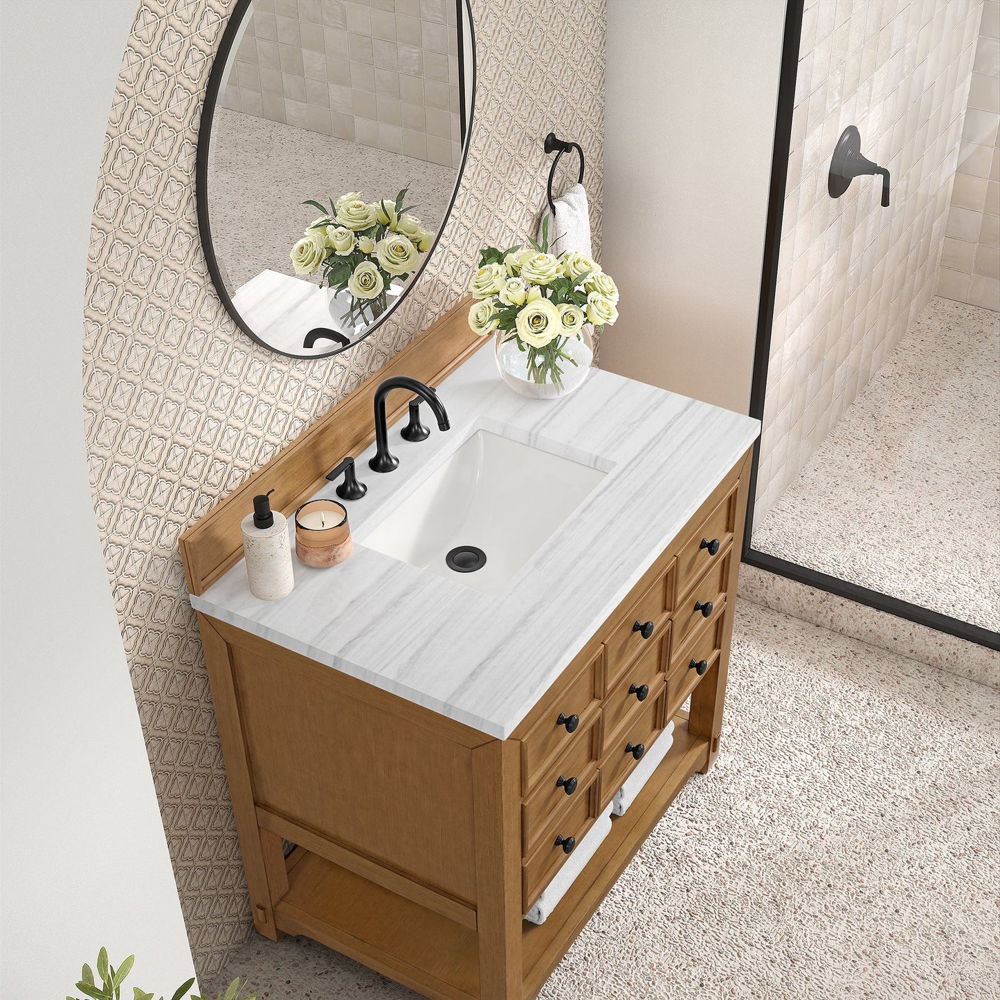 
                  
                    Malibu 36" Single Bathroom Vanity in Amber Birch Single Bathroom Vanity James Martin Vanities Arctic Fall Solid Surface 
                  
                