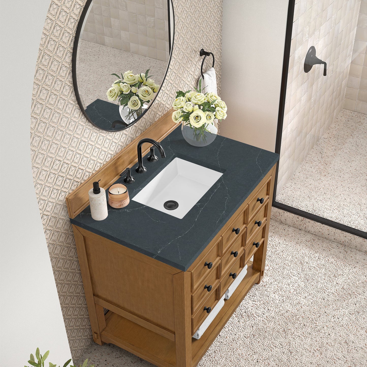 
                  
                    Malibu 36" Single Bathroom Vanity in Amber Birch Single Bathroom Vanity James Martin Vanities Charcoal Soapstone Silestone 
                  
                