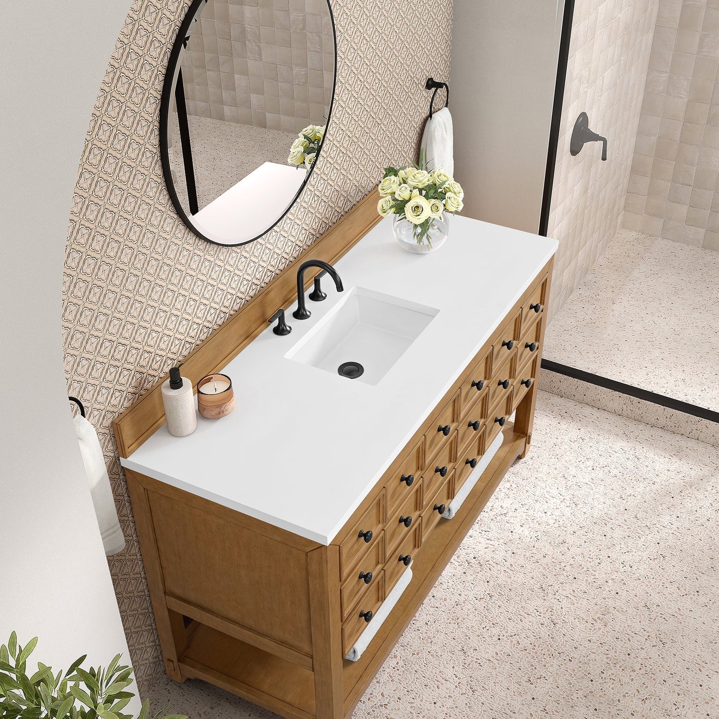 
                  
                    Malibu 60" Single Bathroom Vanity Single Bathroom Vanity James Martin Vanities White Zeus Silestone 
                  
                