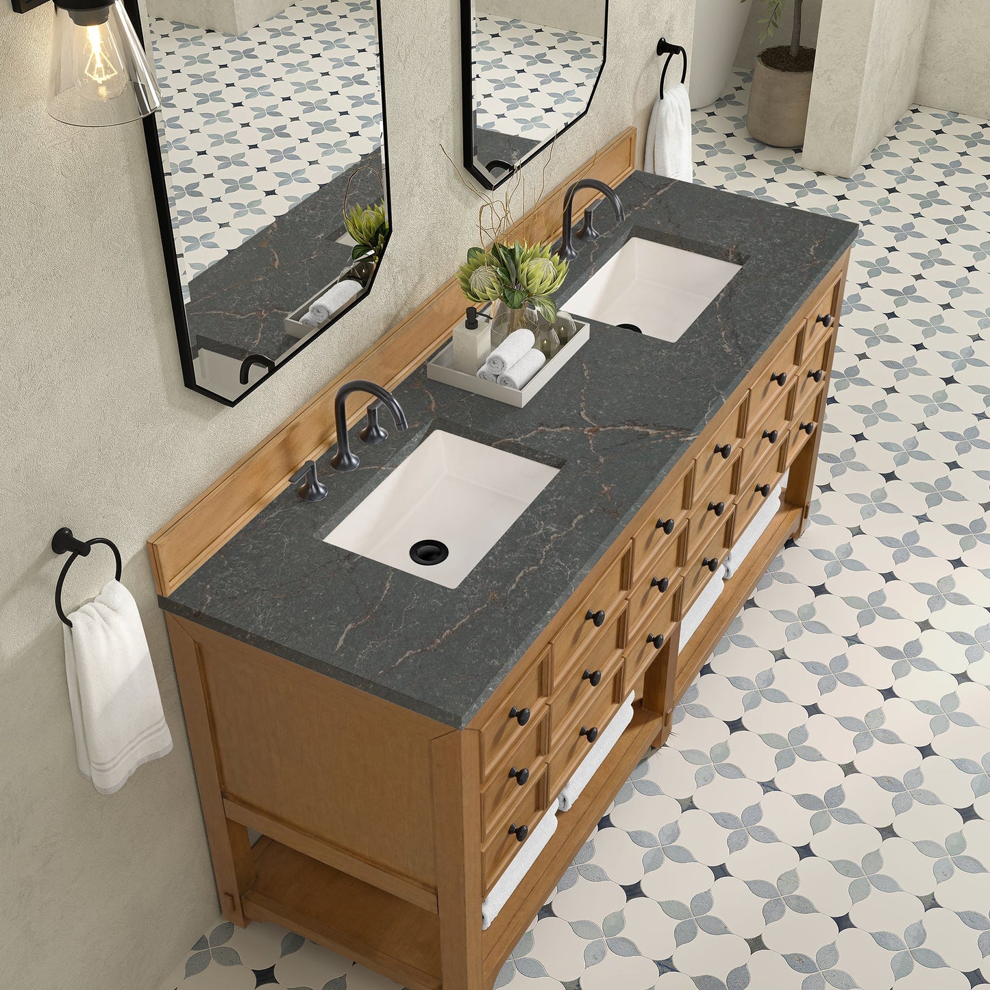 
                  
                    Malibu 72" Double Bathroom Vanity in Amber Birch Double bathroom Vanity James Martin Vanities Parisien Blue Silestone 
                  
                