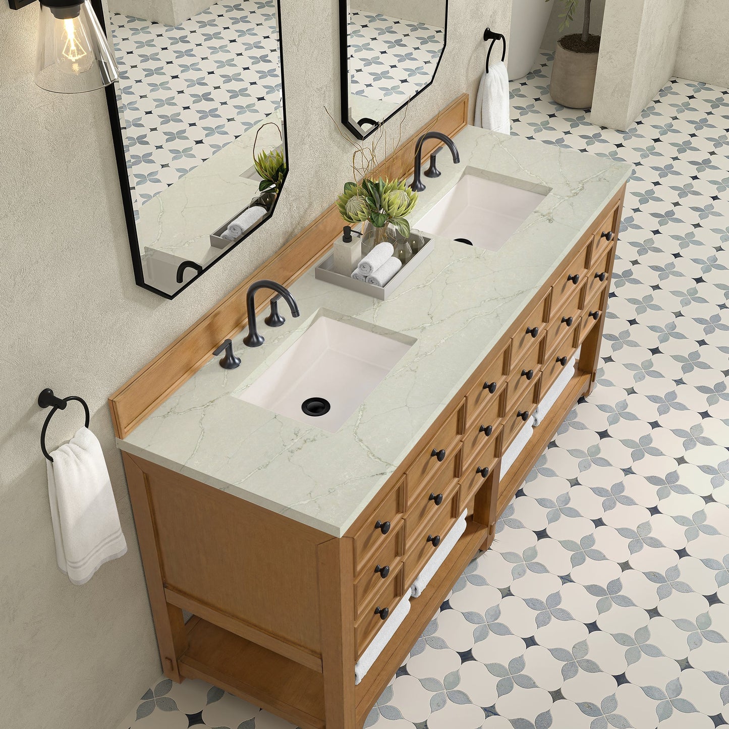 
                  
                    Malibu 72" Double Bathroom Vanity in Amber Birch Double bathroom Vanity James Martin Vanities Victorian Silver Silestone 
                  
                