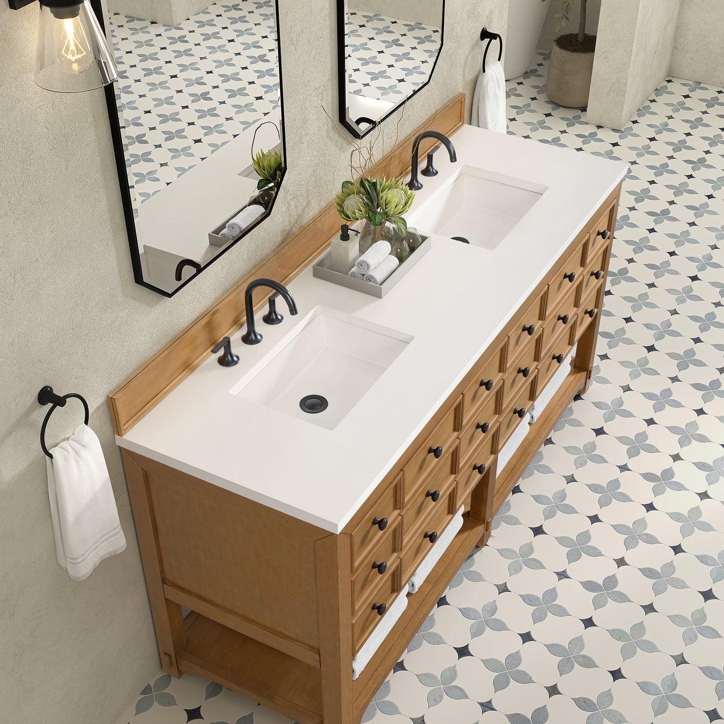 
                  
                    Malibu 72" Double Bathroom Vanity in Amber Birch Double bathroom Vanity James Martin Vanities White Zeus Silestone 
                  
                