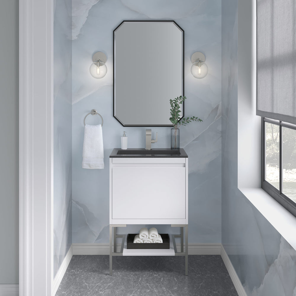 
                  
                    Mantova 23.6" Single Vanity Cabinet, Glossy White, Brushed Nickel Base Single Bathroom Vanity James Martin Vanities 
                  
                