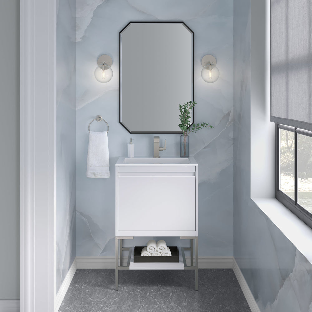 Mantova 23.6" Single Vanity Cabinet, Glossy White, Brushed Nickel Base Single Bathroom Vanity James Martin Vanities 