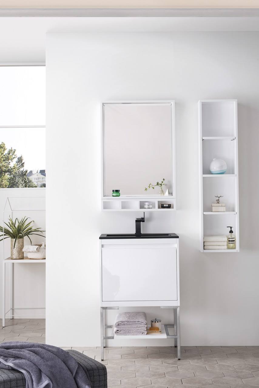 
                  
                    Mantova 23.6" Single Vanity Cabinet, Glossy White, Brushed Nickel Base Single Bathroom Vanity James Martin Vanities Charcoal Black 
                  
                