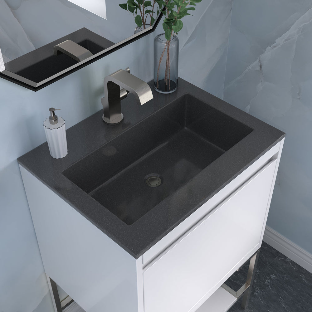 
                  
                    Mantova 23.6" Single Vanity Cabinet, Glossy White, Brushed Nickel Base Single Bathroom Vanity James Martin Vanities Charcoal Black 
                  
                