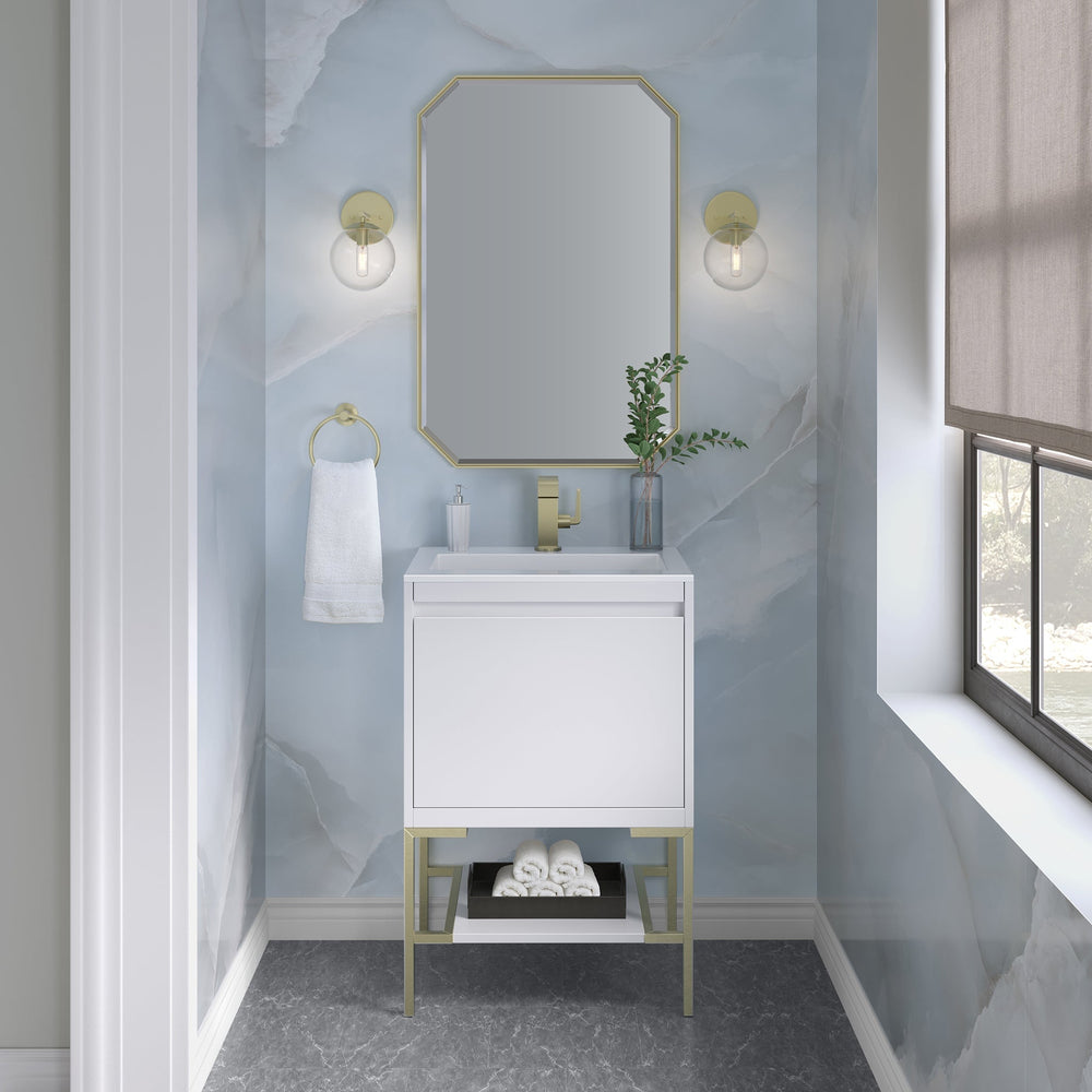 
                  
                    Mantova 23.6" Single Vanity Cabinet, Glossy White, Champagne Brass Base Single Bathroom Vanity James Martin Vanities 
                  
                