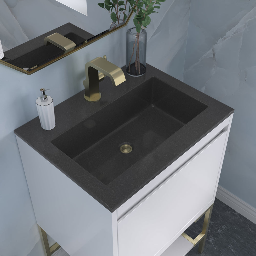 
                  
                    Mantova 23.6" Single Vanity Cabinet, Glossy White, Champagne Brass Base Single Bathroom Vanity James Martin Vanities Charcoal Black 
                  
                