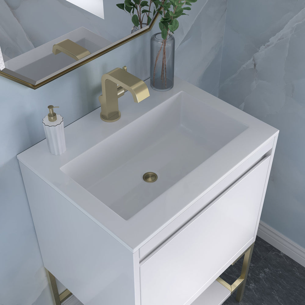 
                  
                    Mantova 23.6" Single Vanity Cabinet, Glossy White, Champagne Brass Base Single Bathroom Vanity James Martin Vanities Glossy White 
                  
                