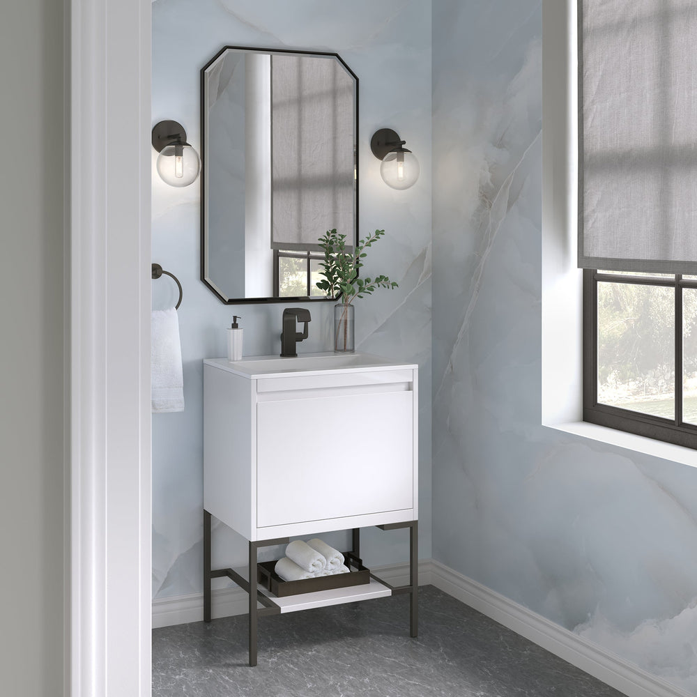 
                  
                    Mantova 23.6" Single Vanity Cabinet, Glossy White, Matte Black Base Single Bathroom Vanity James Martin Vanities 
                  
                