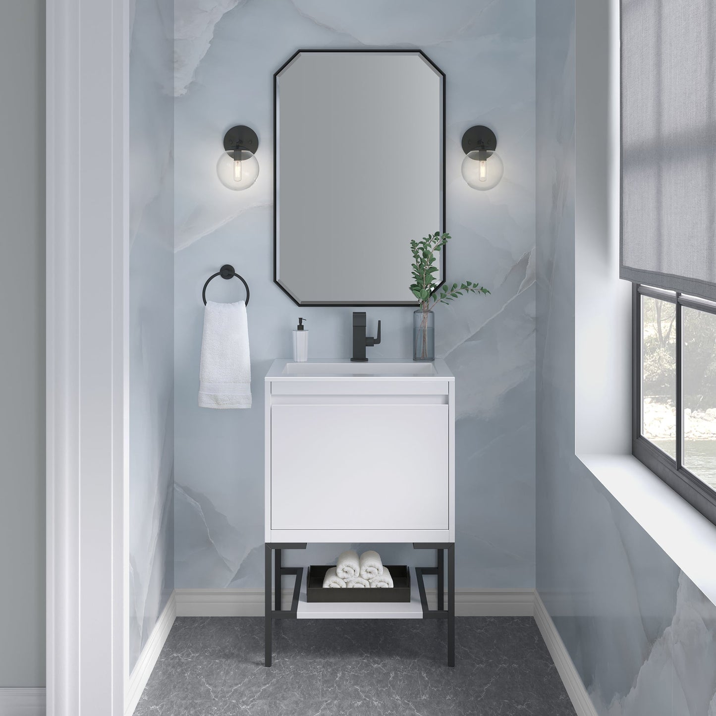 
                  
                    Mantova 23.6" Single Vanity Cabinet, Glossy White, Matte Black Base Single Bathroom Vanity James Martin Vanities 
                  
                