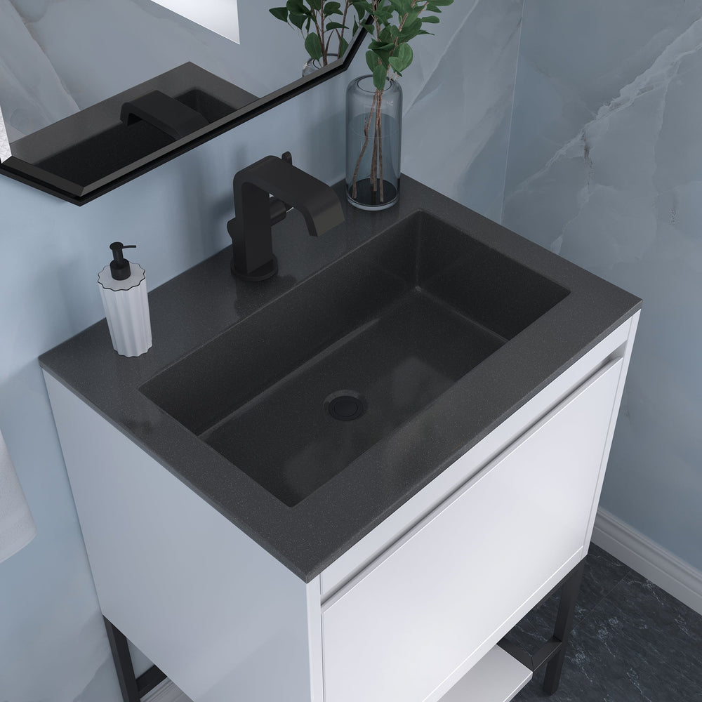 
                  
                    Mantova 23.6" Single Vanity Cabinet, Glossy White, Matte Black Base Single Bathroom Vanity James Martin Vanities Charcoal Black 
                  
                