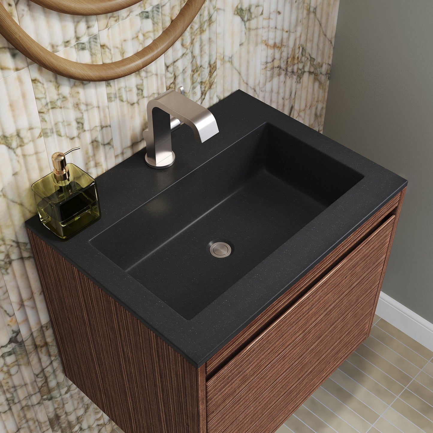 
                  
                    Mantova 23.6" Single Vanity Cabinet, Mid Century Walnut, Brushed Nickel Base Single Bathroom Vanity James Martin Vanities Charcoal Black 
                  
                