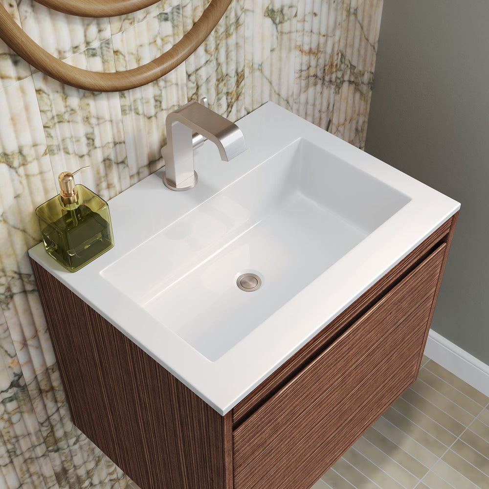 
                  
                    Mantova 23.6" Single Vanity Cabinet, Mid Century Walnut, Brushed Nickel Base Single Bathroom Vanity James Martin Vanities Glossy White 
                  
                