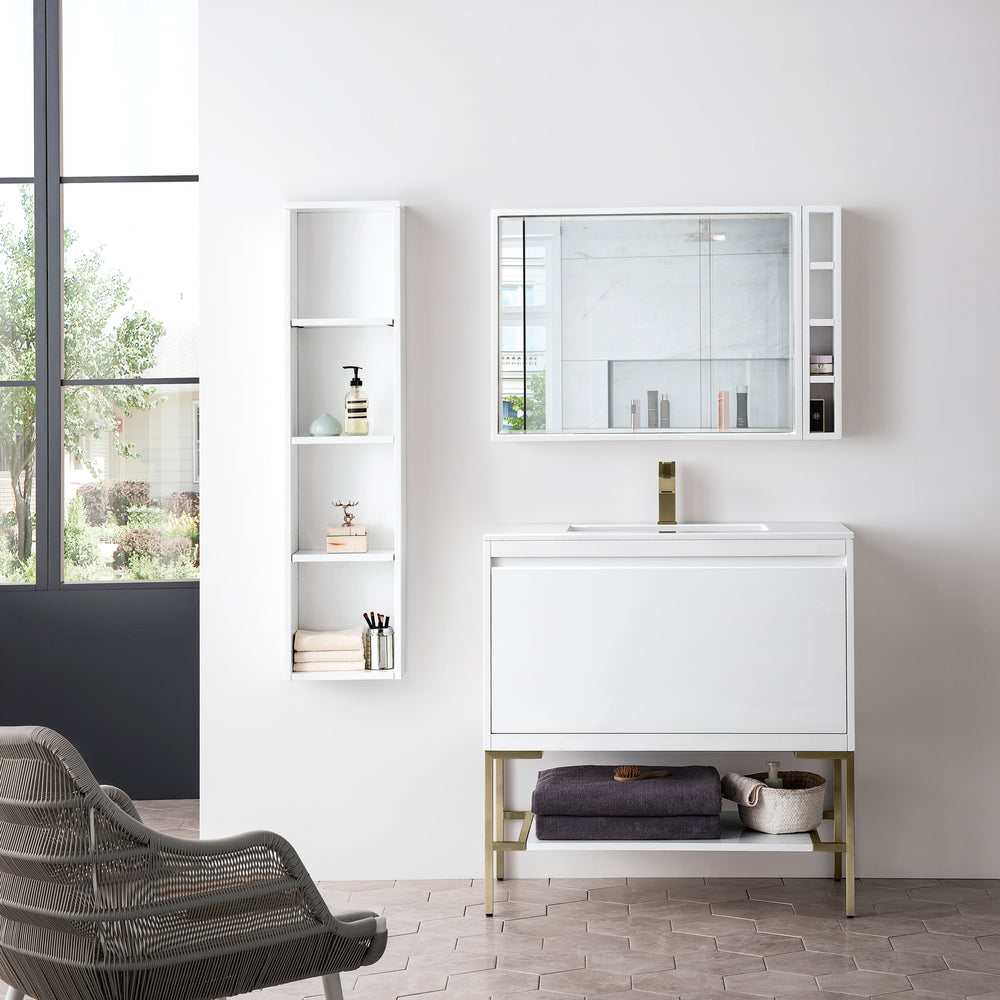Mantova 31.5" Single Vanity Cabinet, Glossy White, Champagne Brass Base Single Bathroom Vanity James Martin Vanities 