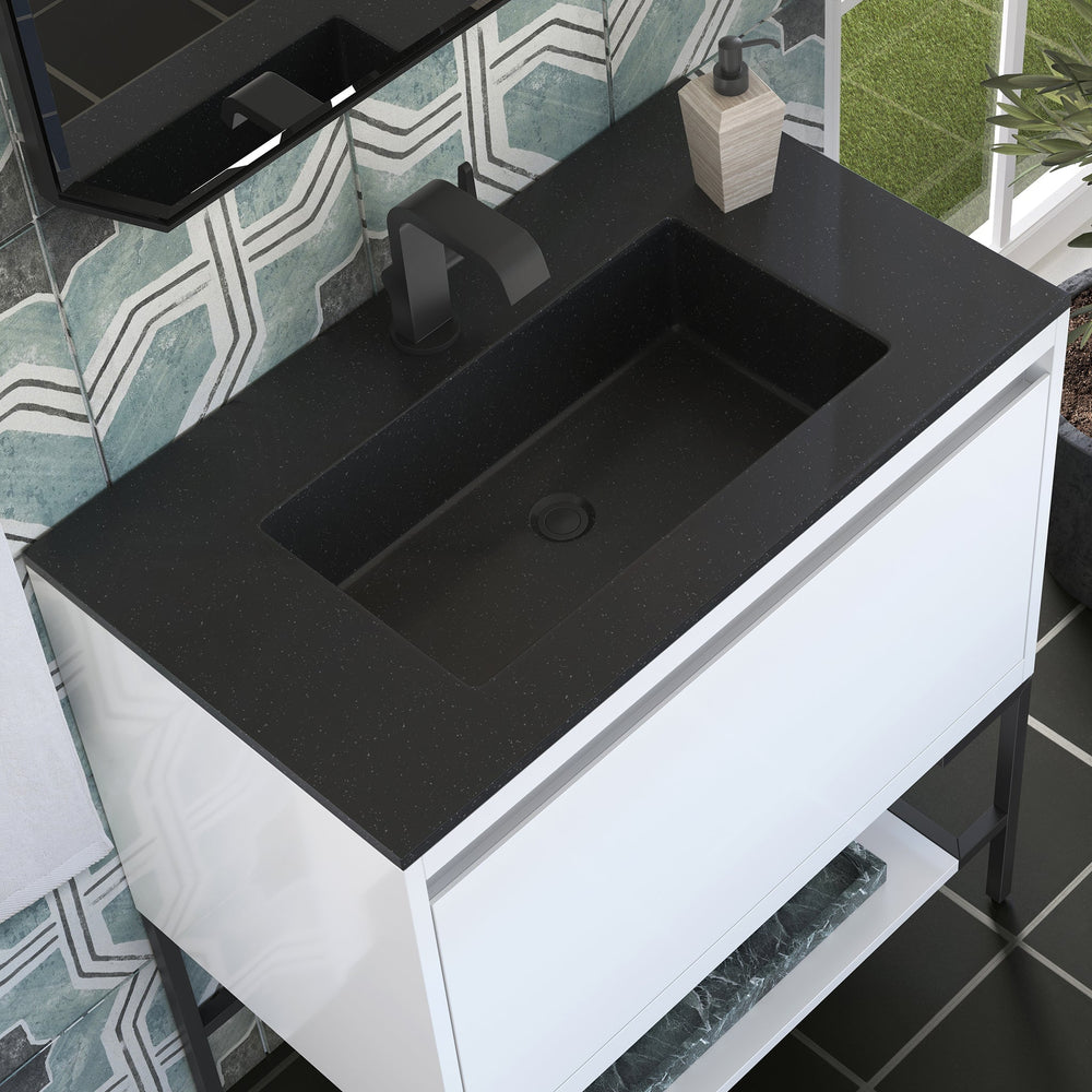 
                  
                    Mantova 31.5" Single Vanity Cabinet, Glossy White, Matte Black Base Single Bathroom Vanity James Martin Vanities Charcoal Black 
                  
                