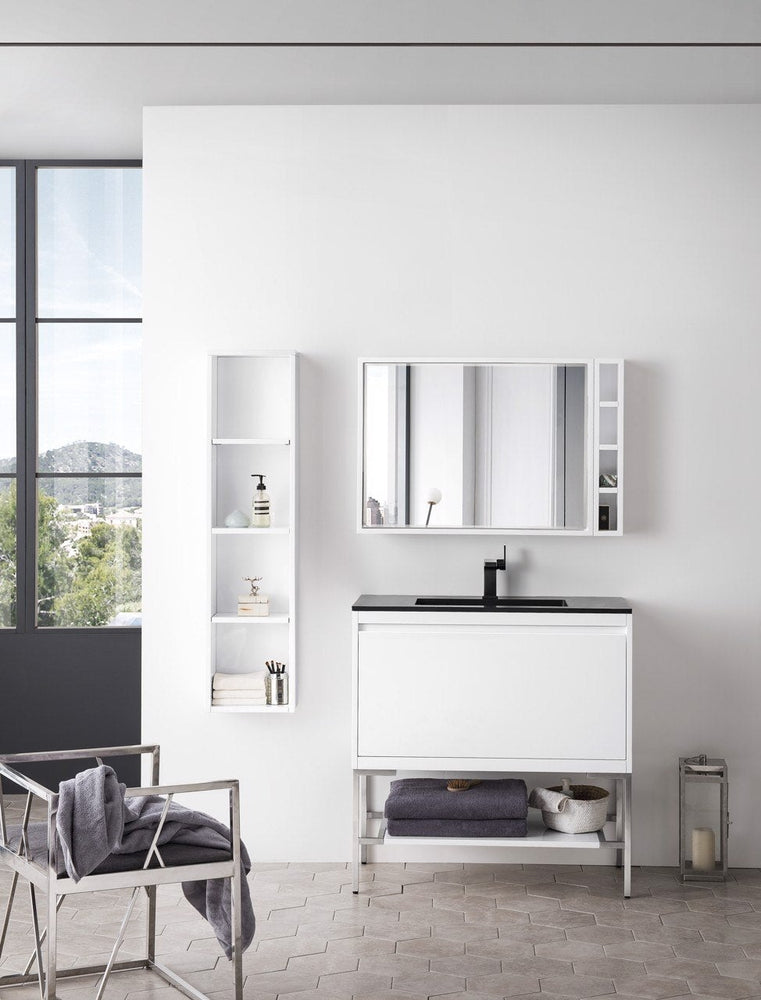 
                  
                    Mantova 35.4" Single Vanity Cabinet, Glossy White, Brushed Nickel Base Single Bathroom Vanity James Martin Vanities Charcoal Black 
                  
                