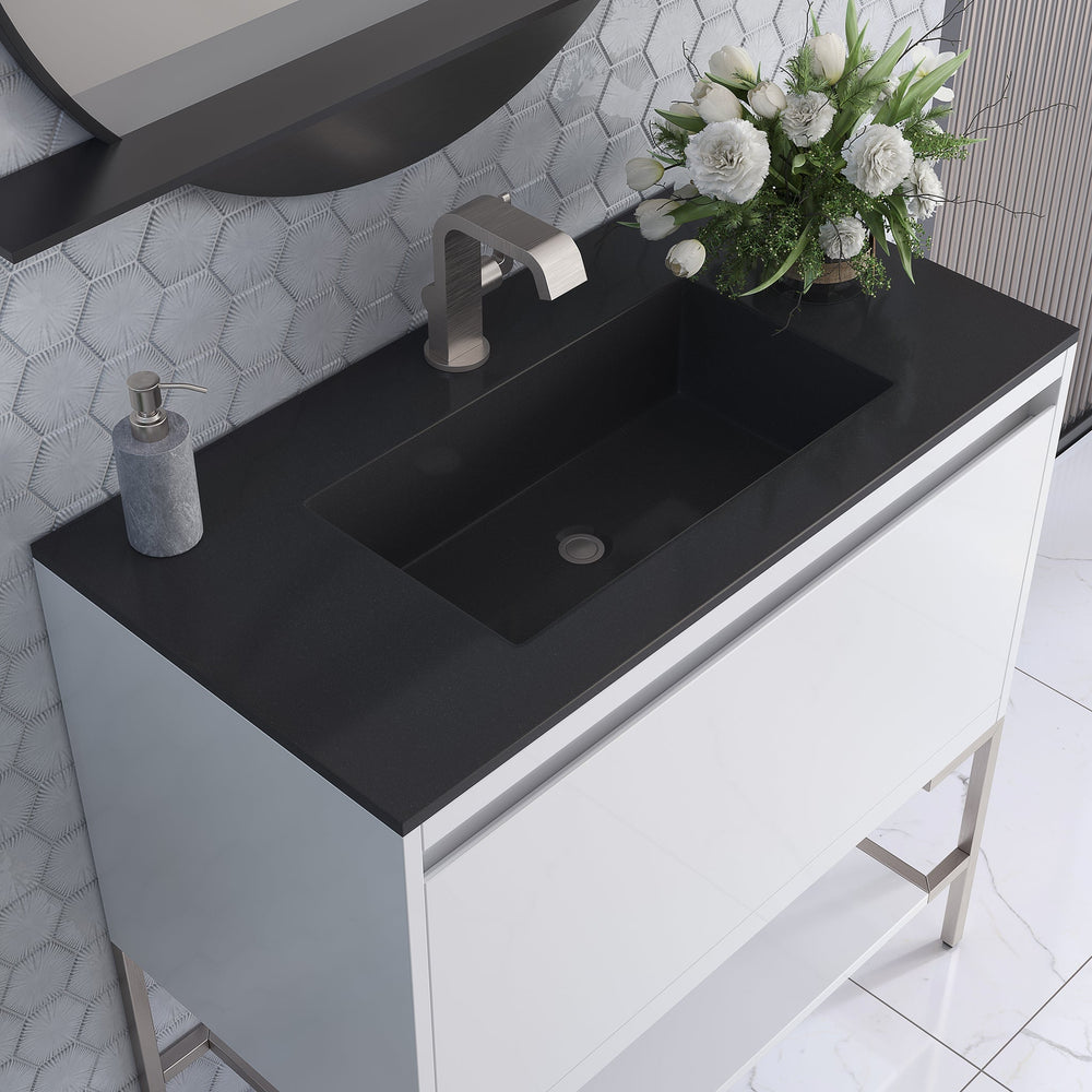 
                  
                    Mantova 35.4" Single Vanity Cabinet, Glossy White, Brushed Nickel Base Single Bathroom Vanity James Martin Vanities Charcoal Black 
                  
                