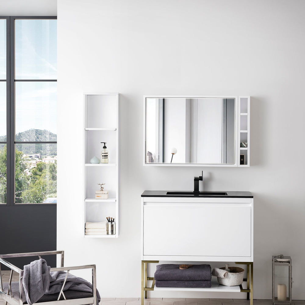 
                  
                    Mantova 35.4" Single Vanity Cabinet, Glossy White, Champagne Brass Base Single Bathroom Vanity James Martin Vanities 
                  
                