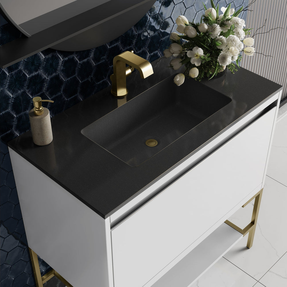 
                  
                    Mantova 35.4" Single Vanity Cabinet, Glossy White, Champagne Brass Base Single Bathroom Vanity James Martin Vanities 
                  
                