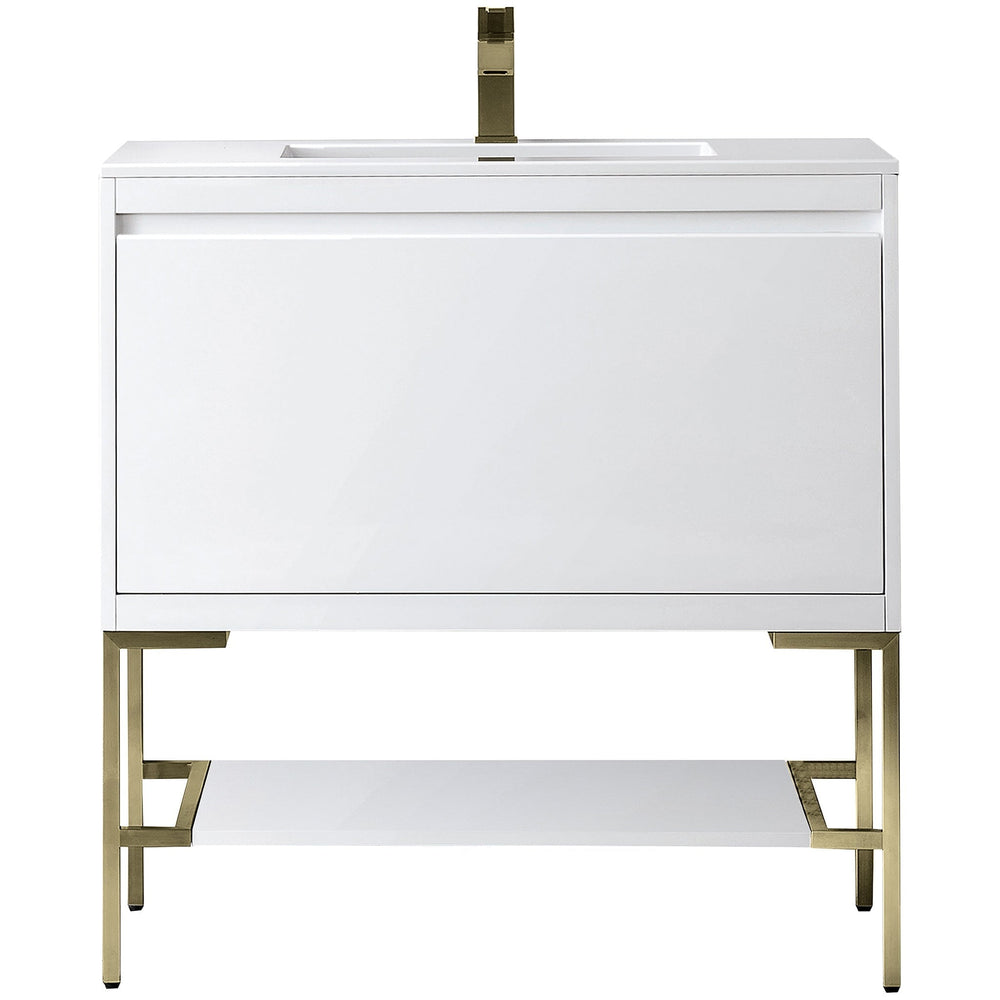
                  
                    Mantova 35.4" Single Vanity Cabinet, Glossy White, Champagne Brass Base Single Bathroom Vanity James Martin Vanities Glossy White 
                  
                