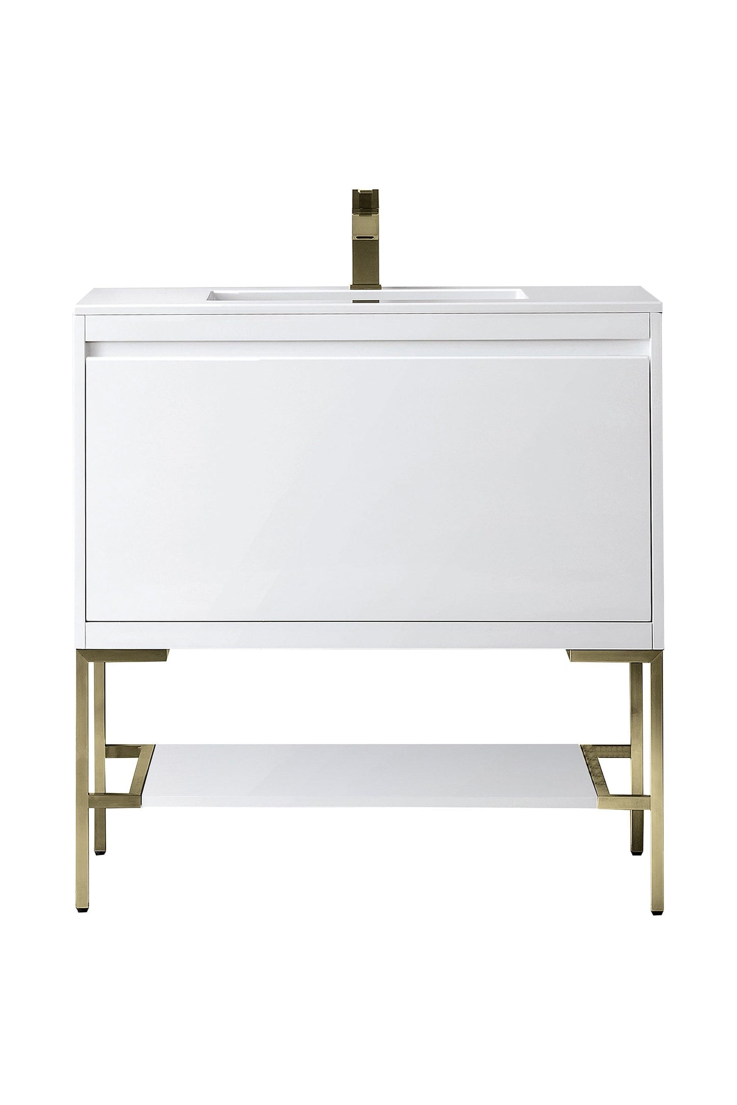 
                  
                    Mantova 35.4" Single Vanity Cabinet, Glossy White, Champagne Brass Base Single Bathroom Vanity James Martin Vanities Glossy White 
                  
                
