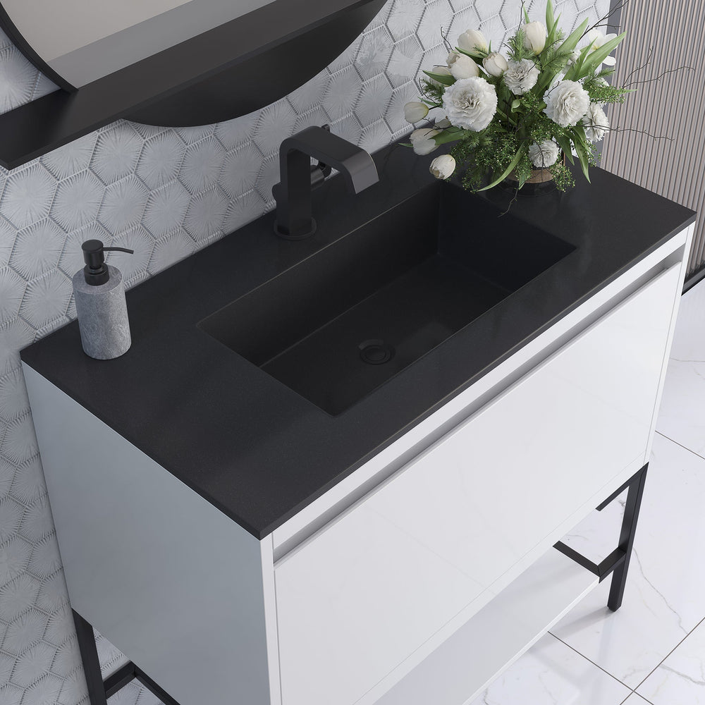 
                  
                    Mantova 35.4" Single Vanity Cabinet, Glossy White, Matte Black Base Single Bathroom Vanity James Martin Vanities Charcoal Black 
                  
                