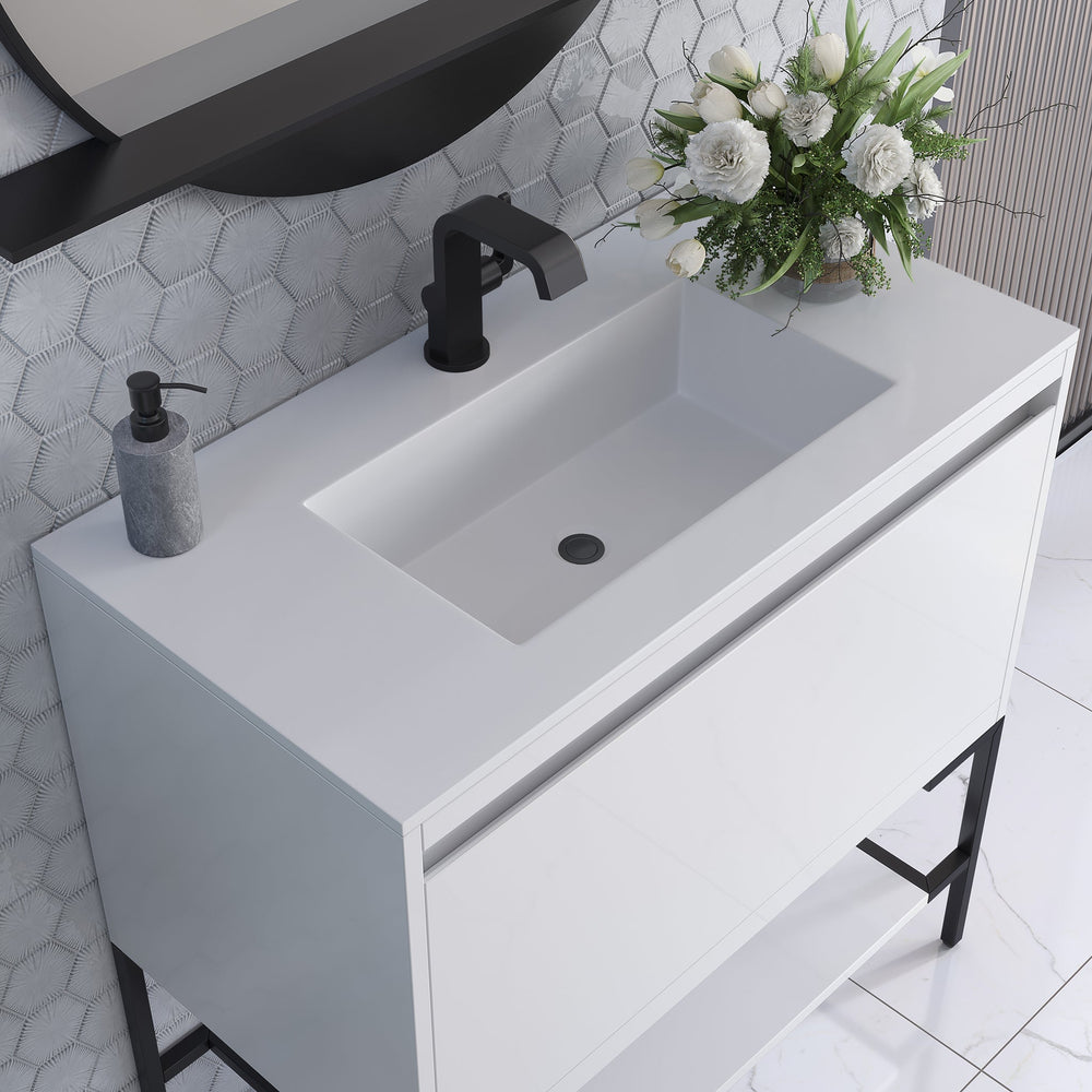 
                  
                    Mantova 35.4" Single Vanity Cabinet, Glossy White, Matte Black Base Single Bathroom Vanity James Martin Vanities Glossy White 
                  
                